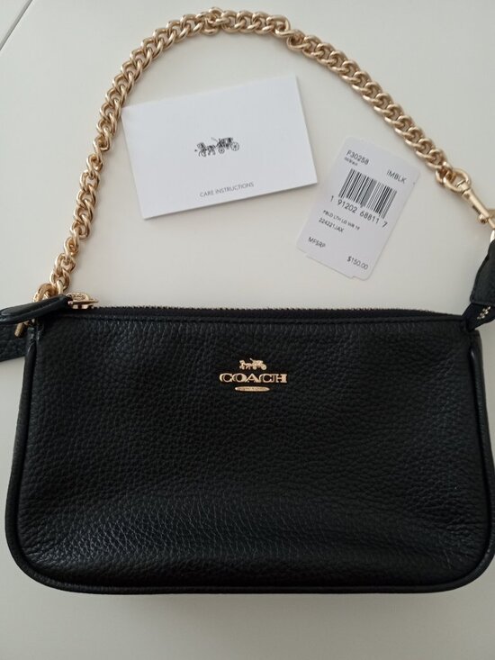Coach Handbags - Coach mini pebbled leather handbag (Gold chain / Black leather)